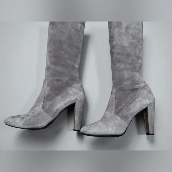 Stuart Weitzman Highland Over-The-Knee Suede Boots Topo 7.5 Taupe Light Gray
